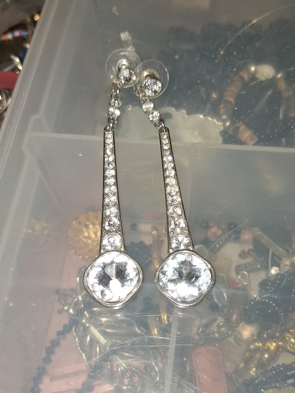 Crystal Drop Dangle Earrings - Silver Tone